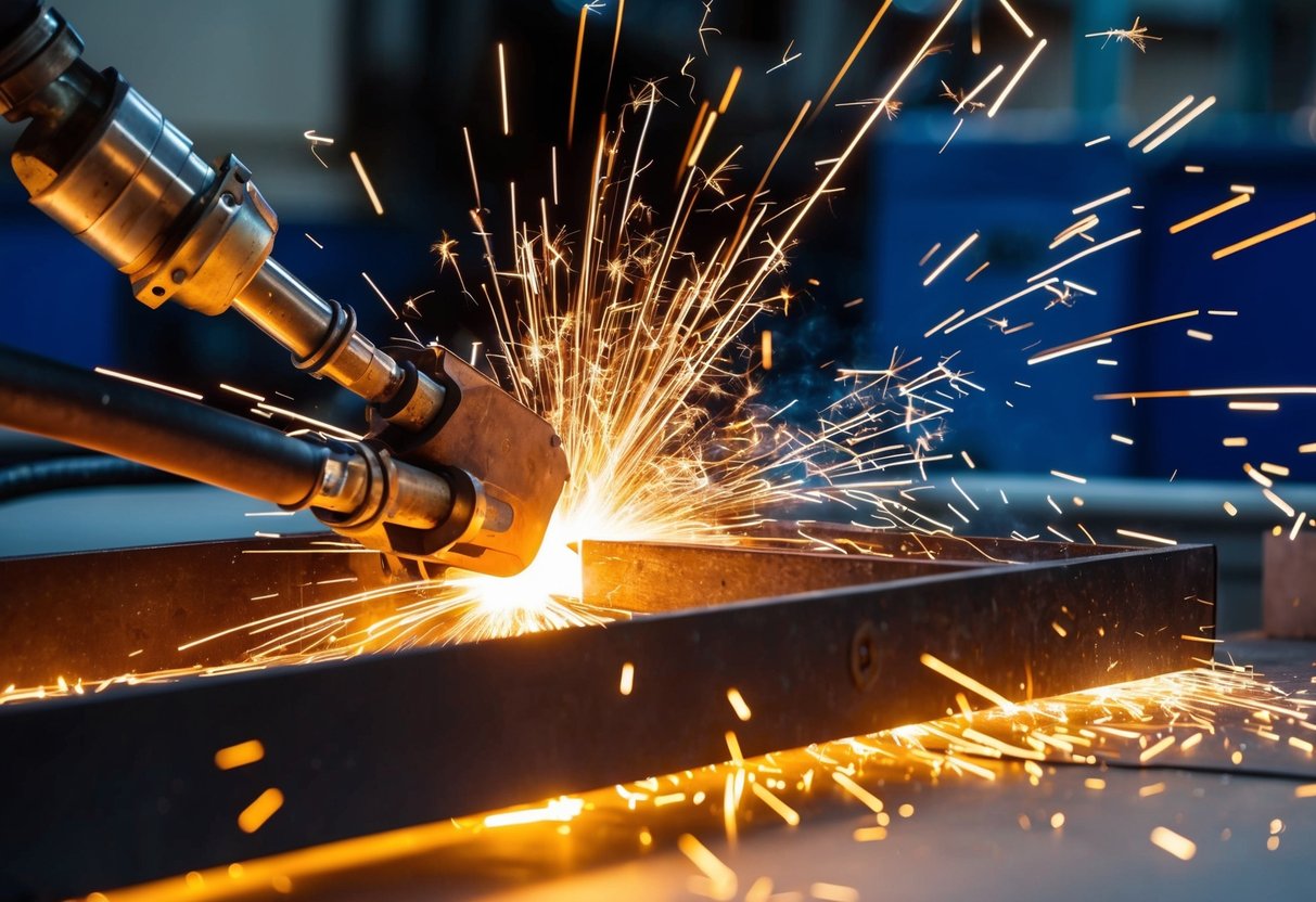 Sparks fly as plasma arc welding fuses metal pieces together in a bright, intense display of heat and light