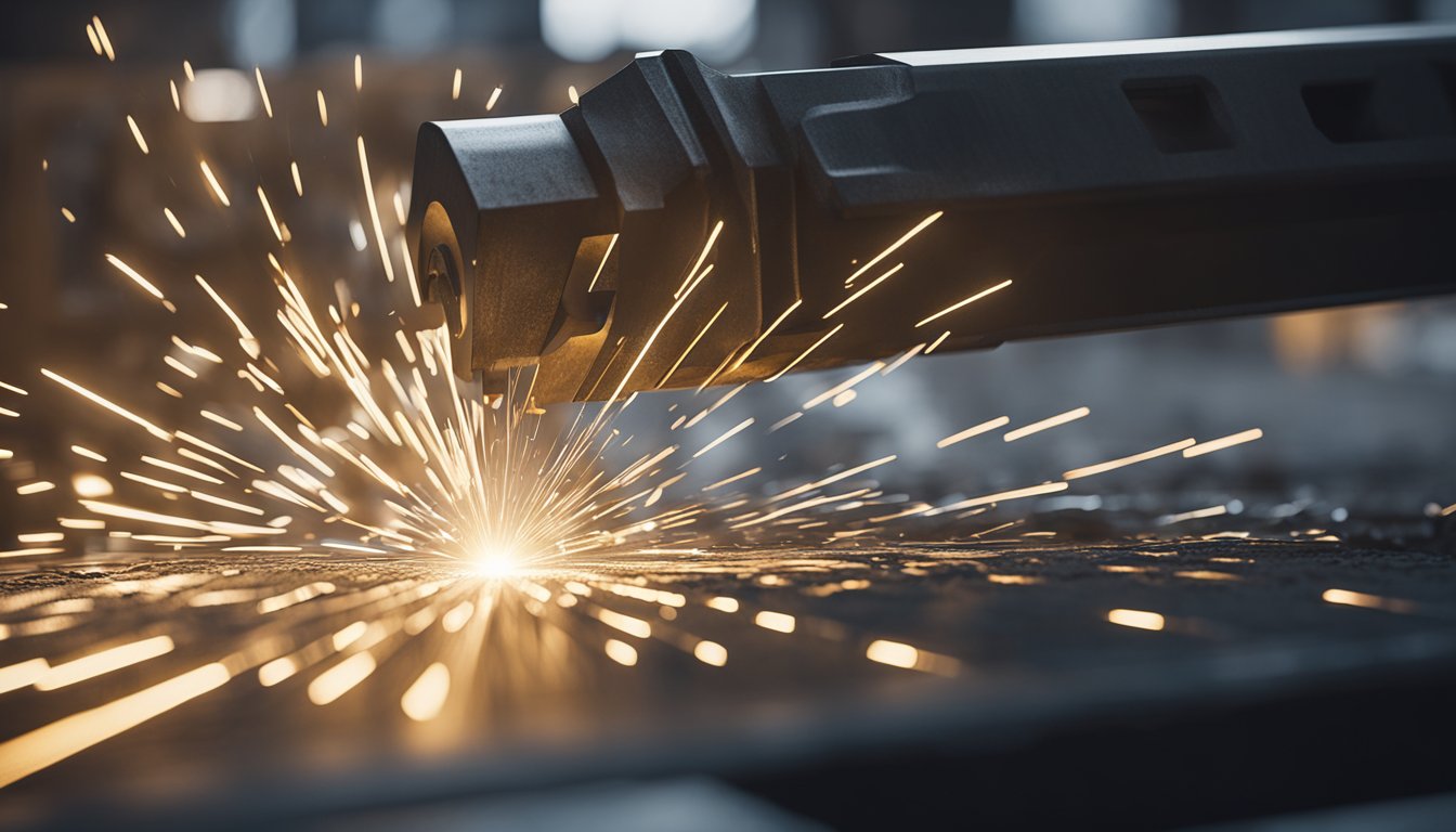 เครื่องตัดพลาสม่าตัดผ่านแผ่นโลหะหนา ปล่อยประกายไฟและความร้อนอันเข้มข้น ขณะสร้างการตัดที่สะอาดและแม่นยำ