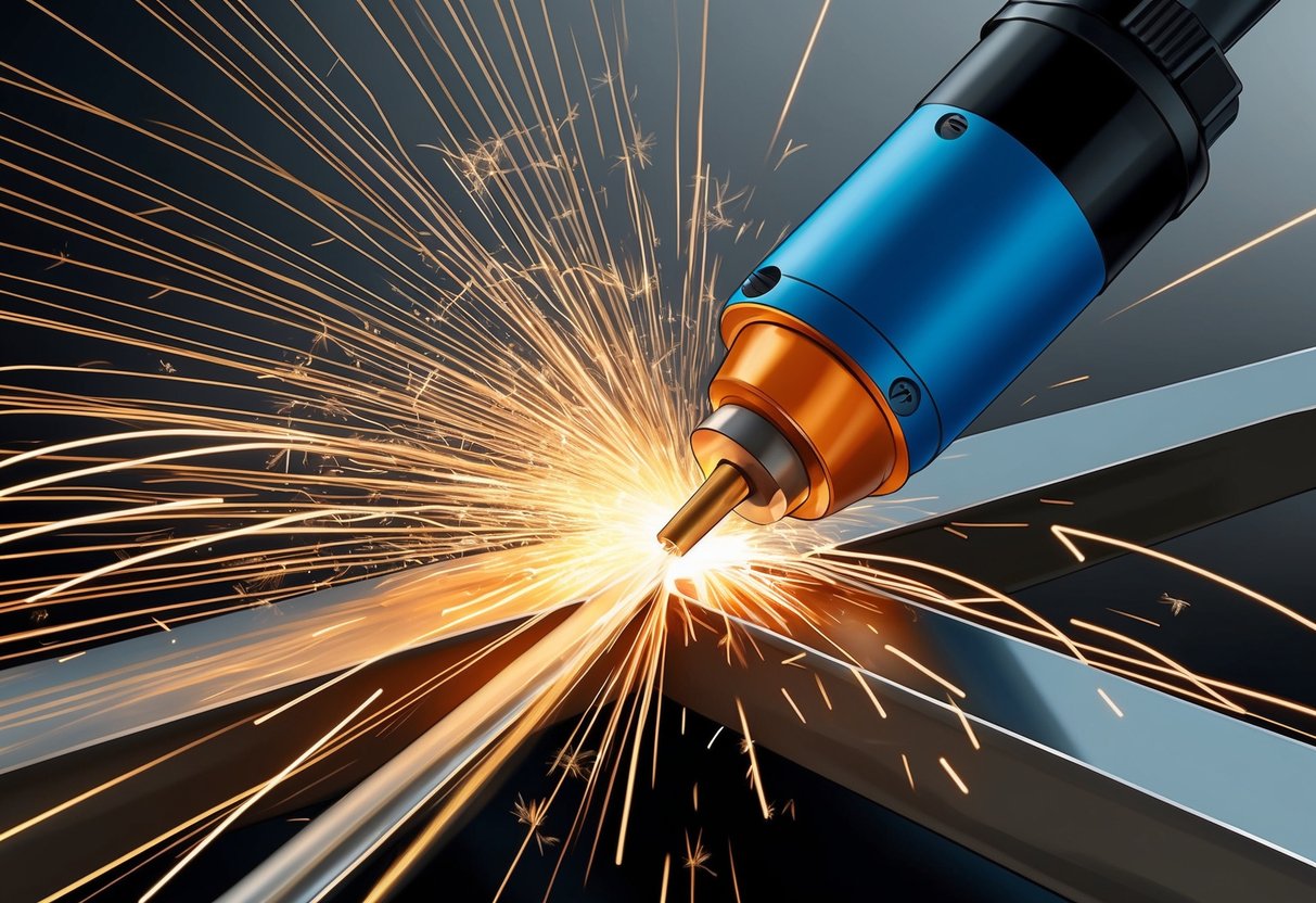 Funken fliegen, wenn ein Plasmaschneider mit Präzision und Geschwindigkeit durch Metall schneidet und dabei die Autogenbrennmethode übertrifft