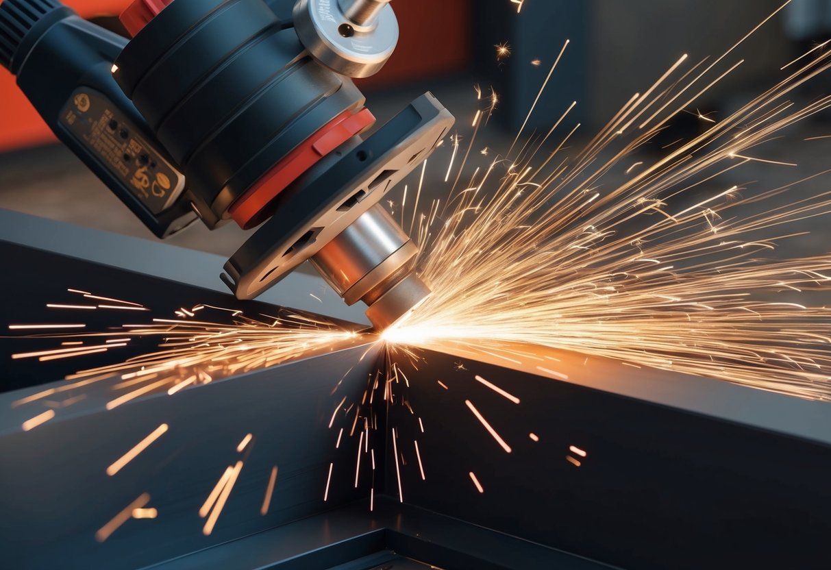 Sparks fly as a plasma cutter slices through metal with precision and speed, creating clean, smooth edges