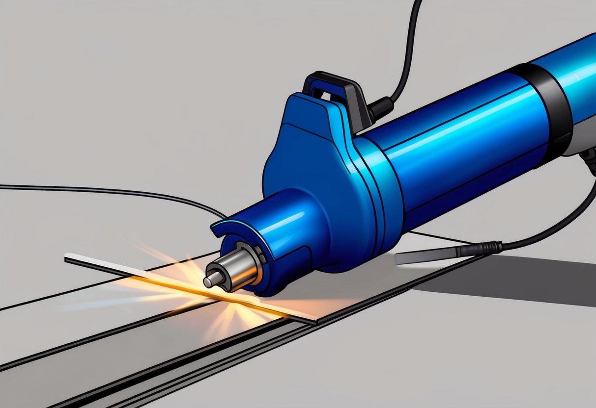 Ein Plasmaschneider schneidet mühelos durch ein dünnes Metallblech und erzeugt saubere und präzise Schnitte mit minimaler Wärmeeinflusszone